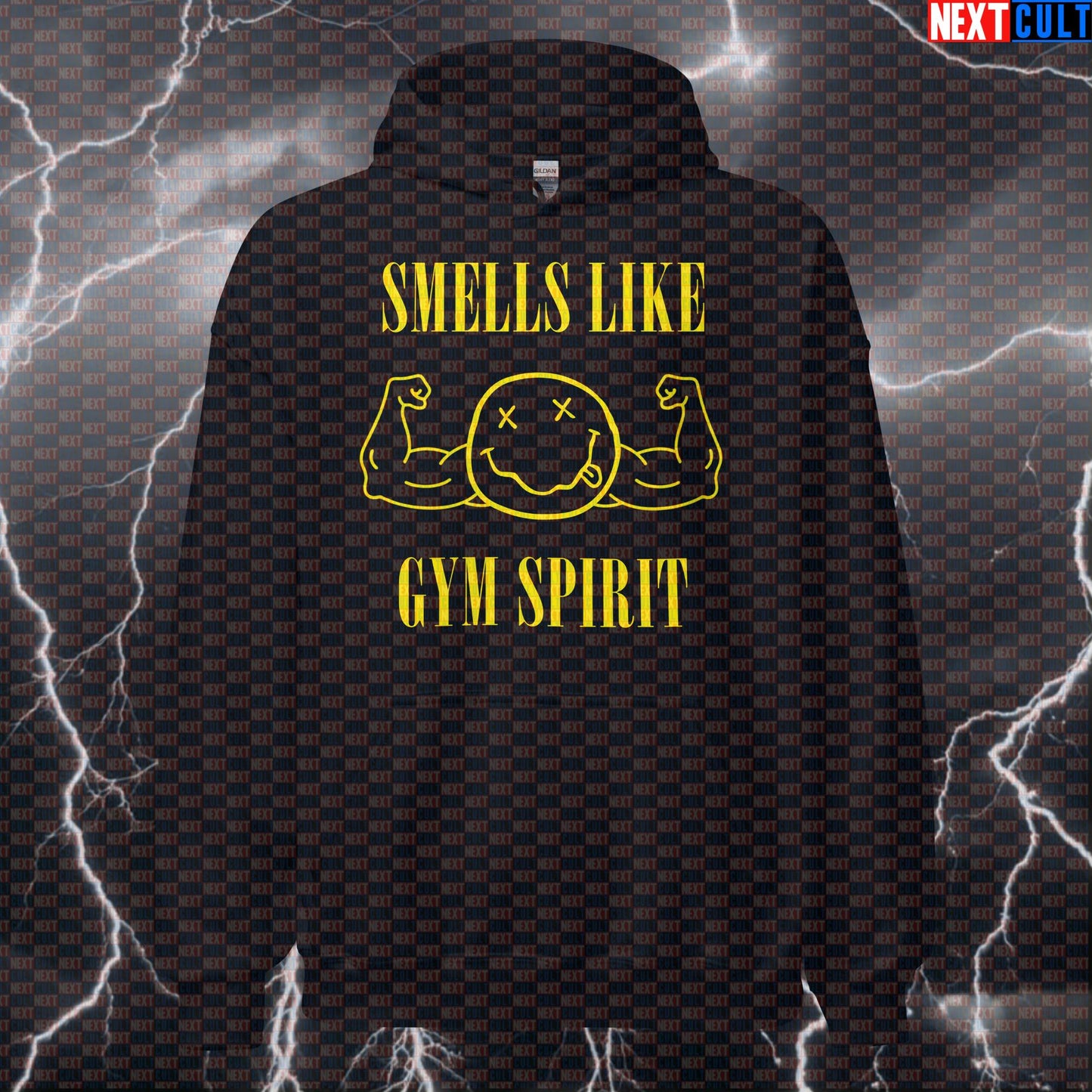 Smells Like Gym Spirit Funny Gym Hoodie Hooded Sweatshirt Pullover Pump Cover for Lifters Grunge Fans Hoodies Bodybuilding Fitness Gym Nirvana Powerlifting Pump Cover Rock Music Workout Next Cult Brand