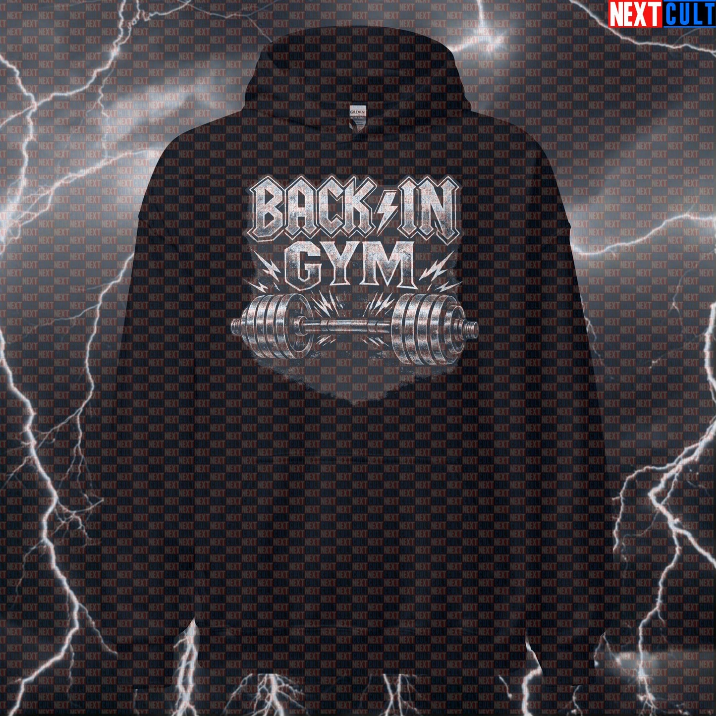 Back In Gym Funny Gym Hoodie Back In Black Album Cover Parody AC/DC Heavy Metal Rock Workout Hoodie Hoodies AC/DC Bodybuilding Fitness Gym Powerlifting Pump Cover Rock Music Workout Next Cult Brand