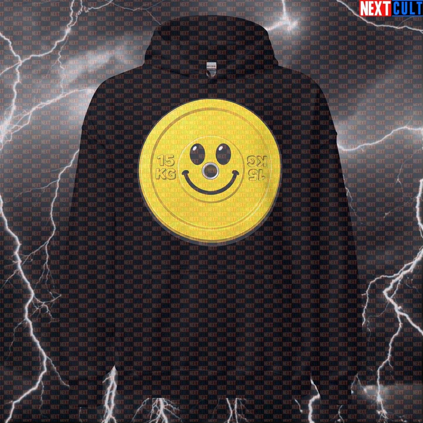 Happy Weights Emoji Weight Plate Funny Gym Hoodie Smiley Face Weight Gym Makes Me Happy Hoodies Next Cult Brand
