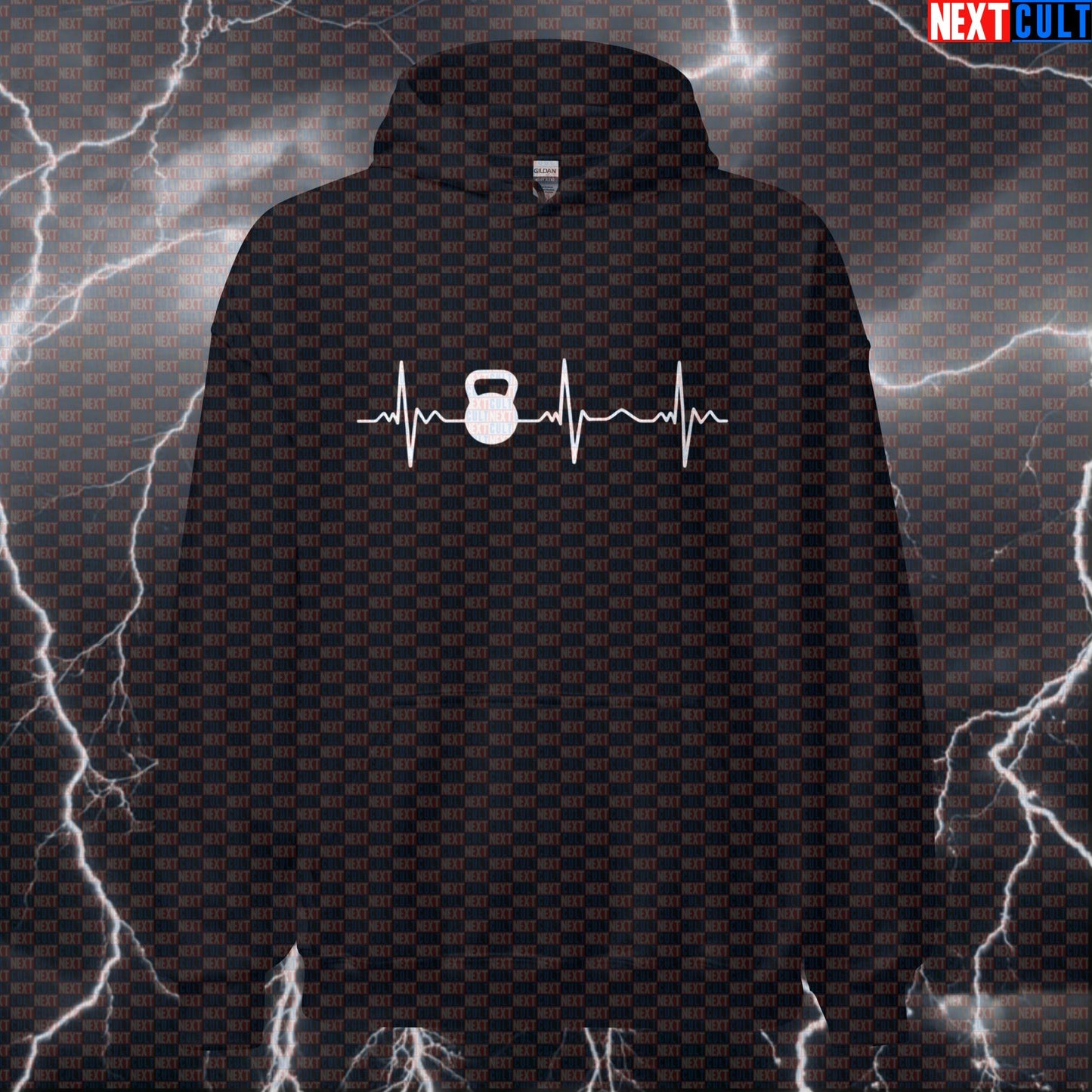 Kettlebell Heartbeat Funny Gym Hoodie Hooded Sweatshirt Pullover Pump Cover for Lifters Workout Fans Hoodies Bodybuilding Fitness Gym Kettlebell Pump Cover Workout Next Cult Brand