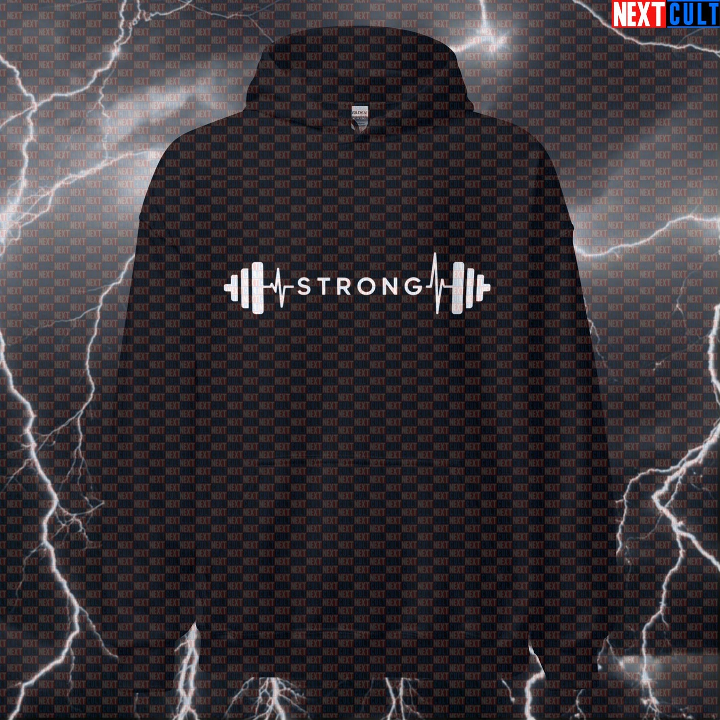 I’m Strong Barbell Heartbeat Funny Gym Hoodie Hooded Sweatshirt Pullover Pump Cover for Strength Training Hoodies Next Cult Brand