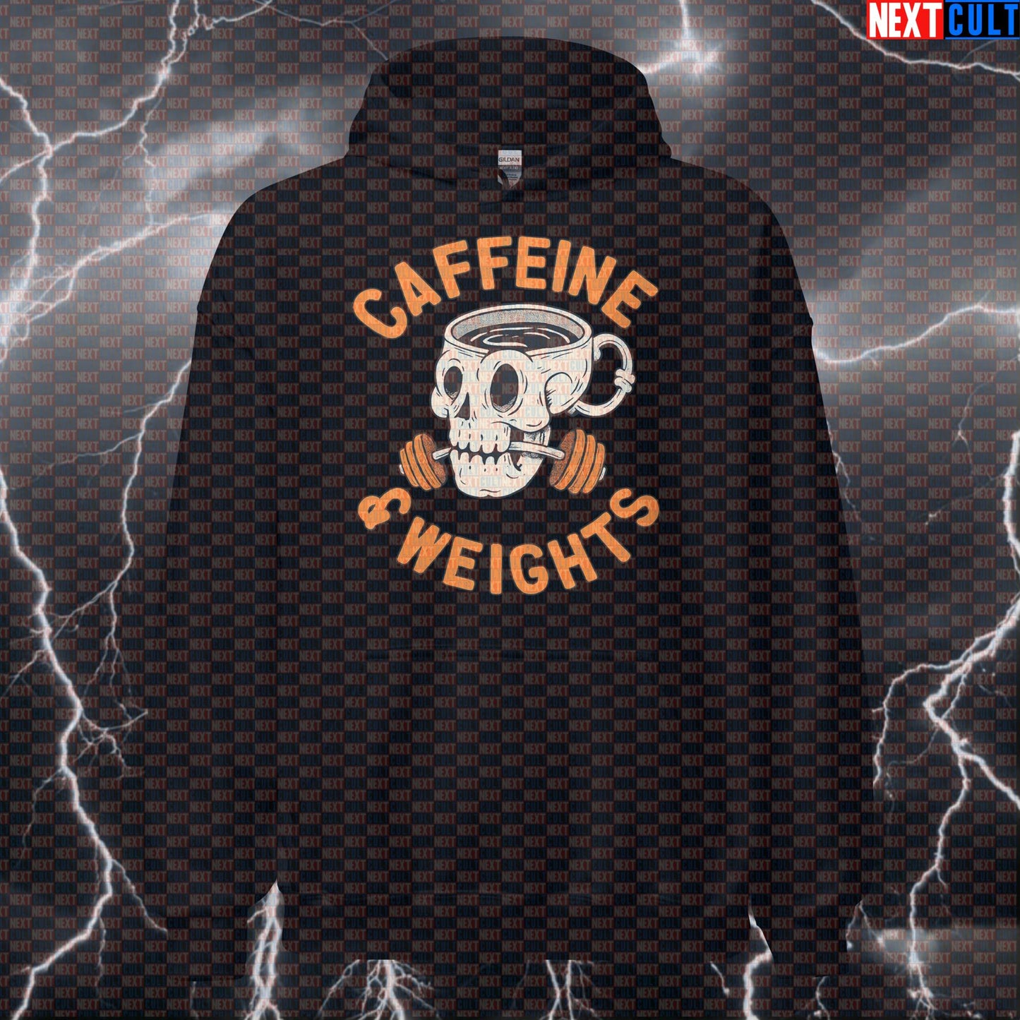 Caffeine & Weights Funny Gym Hoodie for Coffee Lovers, Lifting Sessions and Fitness Lifestyle Bodybuilding Coffee Fast Food Fitness Gym Powerlifting Pump Cover Workout Next Cult Brand