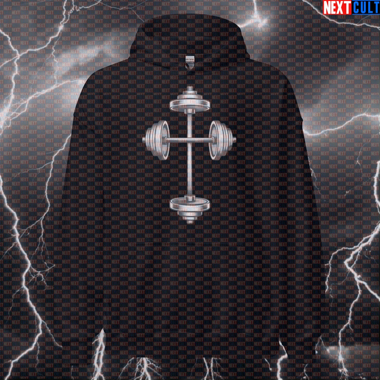 Gym Is My Religion Barbell Cross Funny Gym Hoodie Hooded Sweatshirt Pullover for Lifters Bodybuilding Easter Fitness Gym Powerlifting Pump Cover Workout Next Cult Brand