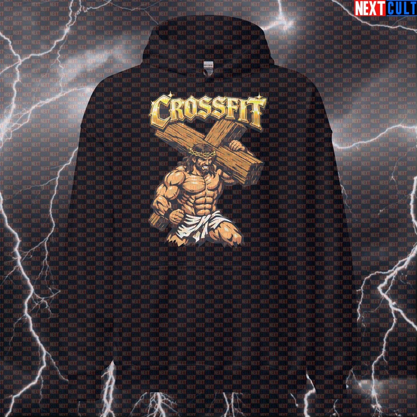 CrossFit Jesus Christ Carrying Cross Funny Gym Hoodie – Workout Fitness Lifting Bodybuilding Powerlifting Meme Hoodie CrossFit Easter Fitness Functional Fitness Gym Jesus Pump Cover Workout Next Cult Brand