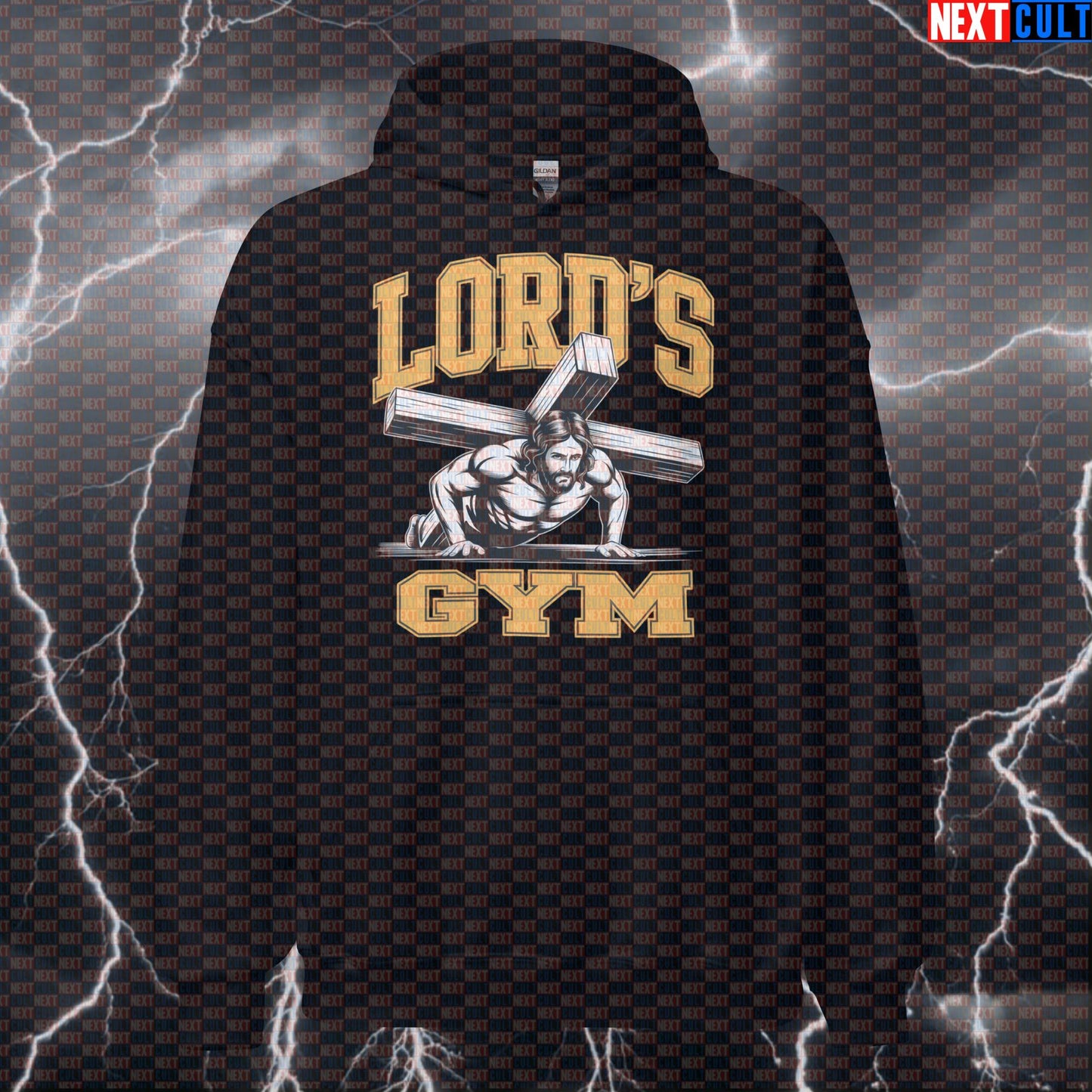 Lord’s Gym Funny Gym Hoodie Hooded Sweatshirt Pullover Pump Cover for Lifters Jesus Faith Workout Gymbros Fitness Bodybuilding Easter Fitness Gym Jesus Pump Cover Workout Next Cult Brand