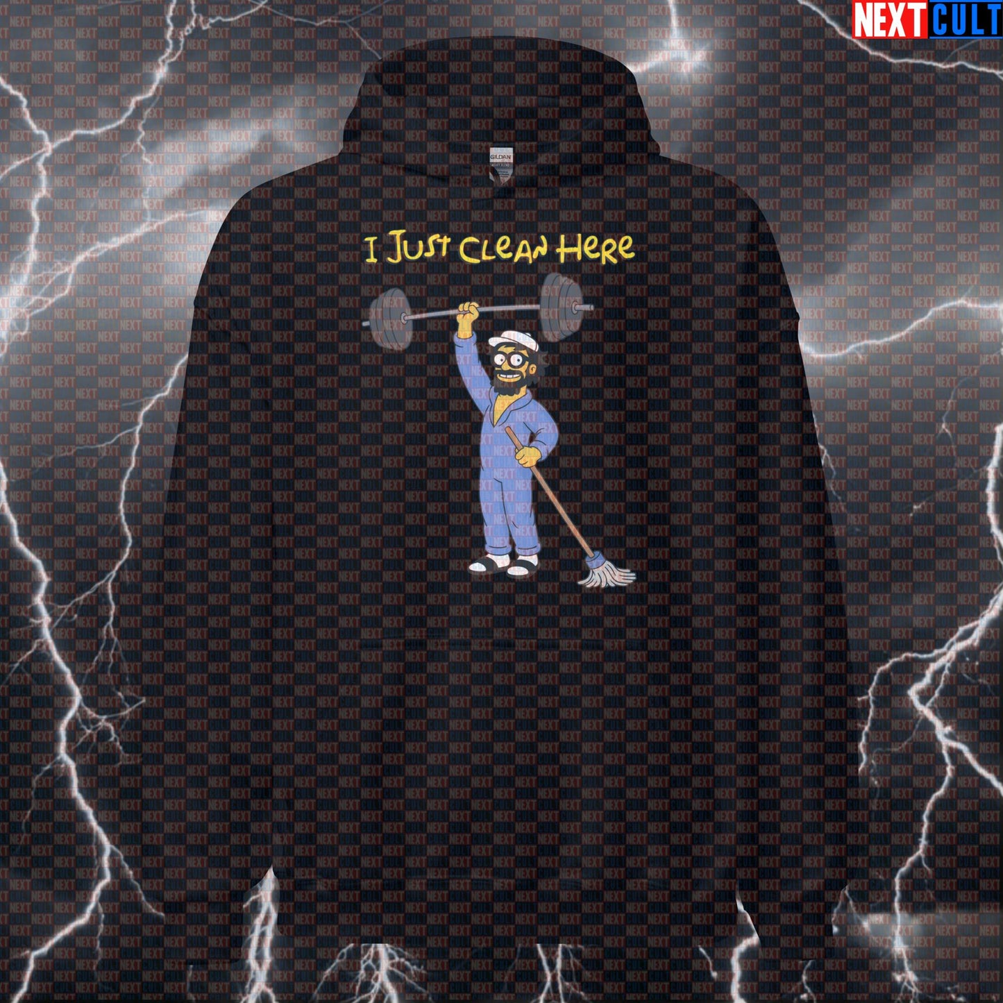 I Just Clean Here Funny Gym Hoodie Hooded Sweatshirt Pump Cover Pullover Anatoly Meme Workout Top Gymbro Gift Hoodies Next Cult Brand