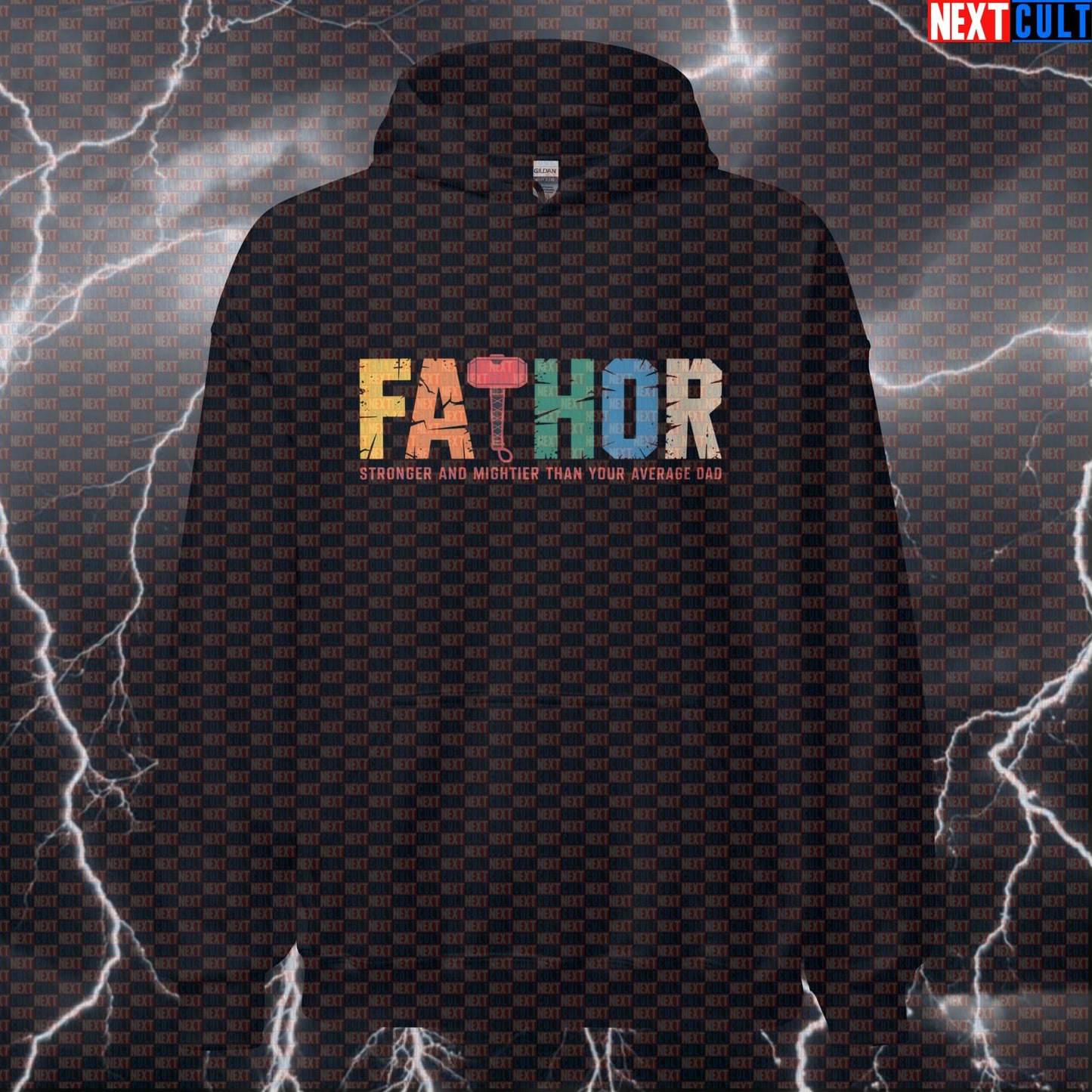Fathor Funny Gym Hoodie Stronger Than Your Average Dad Hooded Sweatshirt Pump Cover Pullover for Lifters Avengers Father's Day Films Fitness Gym Pump Cover Superheroes Thor Workout Next Cult Brand