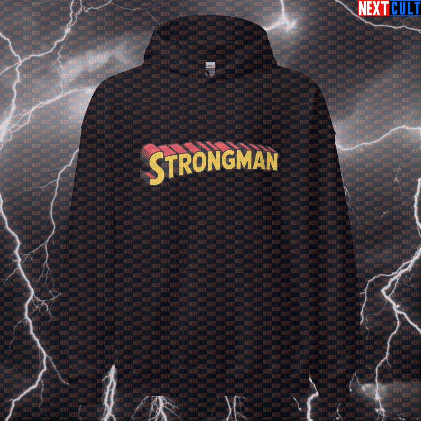 Strongman Superman Funny Gym Hoodie Hooded Sweatshirt Pullover Pump Cover for Lifters Gymbros Comic Hero Workout Films Fitness Gym Justice League Pump Cover Strongman Superheroes Superman Workout Next Cult Brand