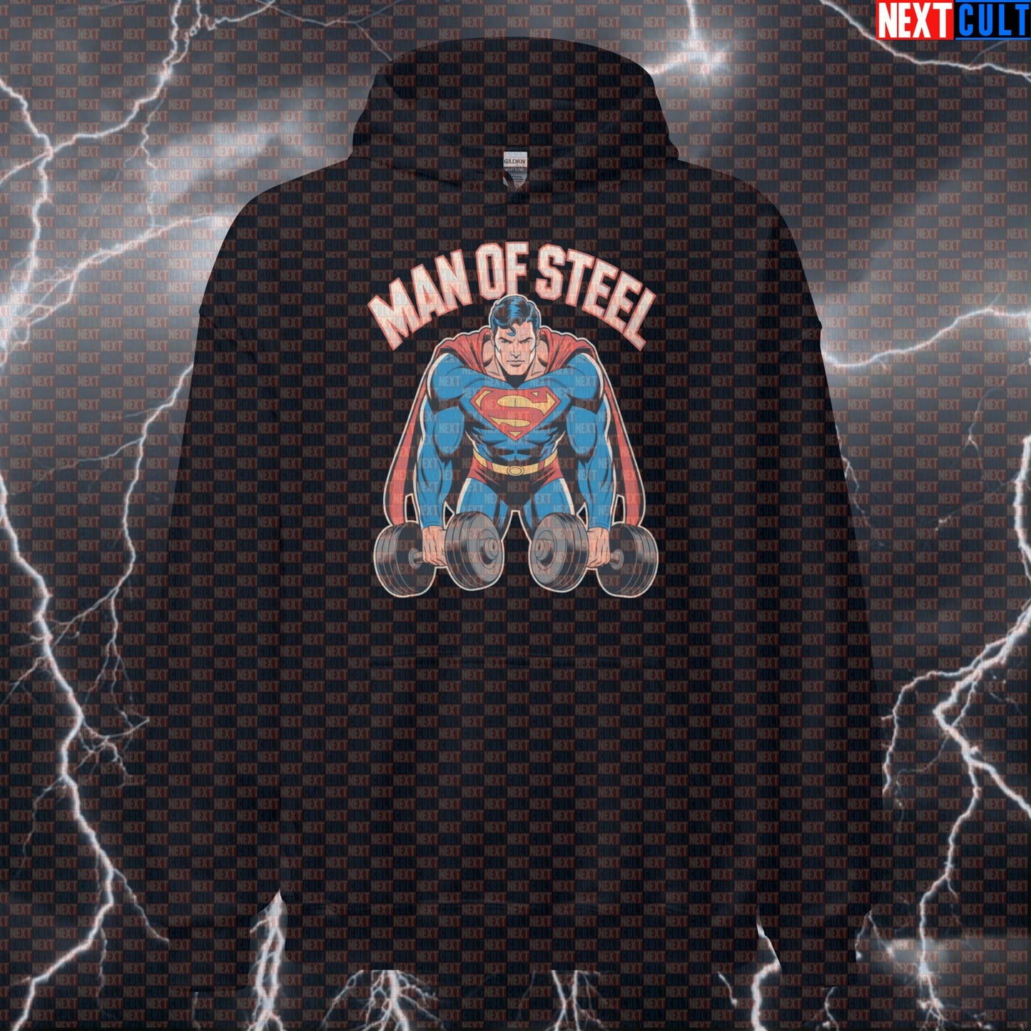 Man of Steel Funny Gym Hoodie Hooded Sweatshirt Pullover Pump Cover for Lifters Superman Workout Fans Hoodies Bodybuilding Films Fitness Gym Justice League Pump Cover Superheroes Superman Workout Next Cult Brand