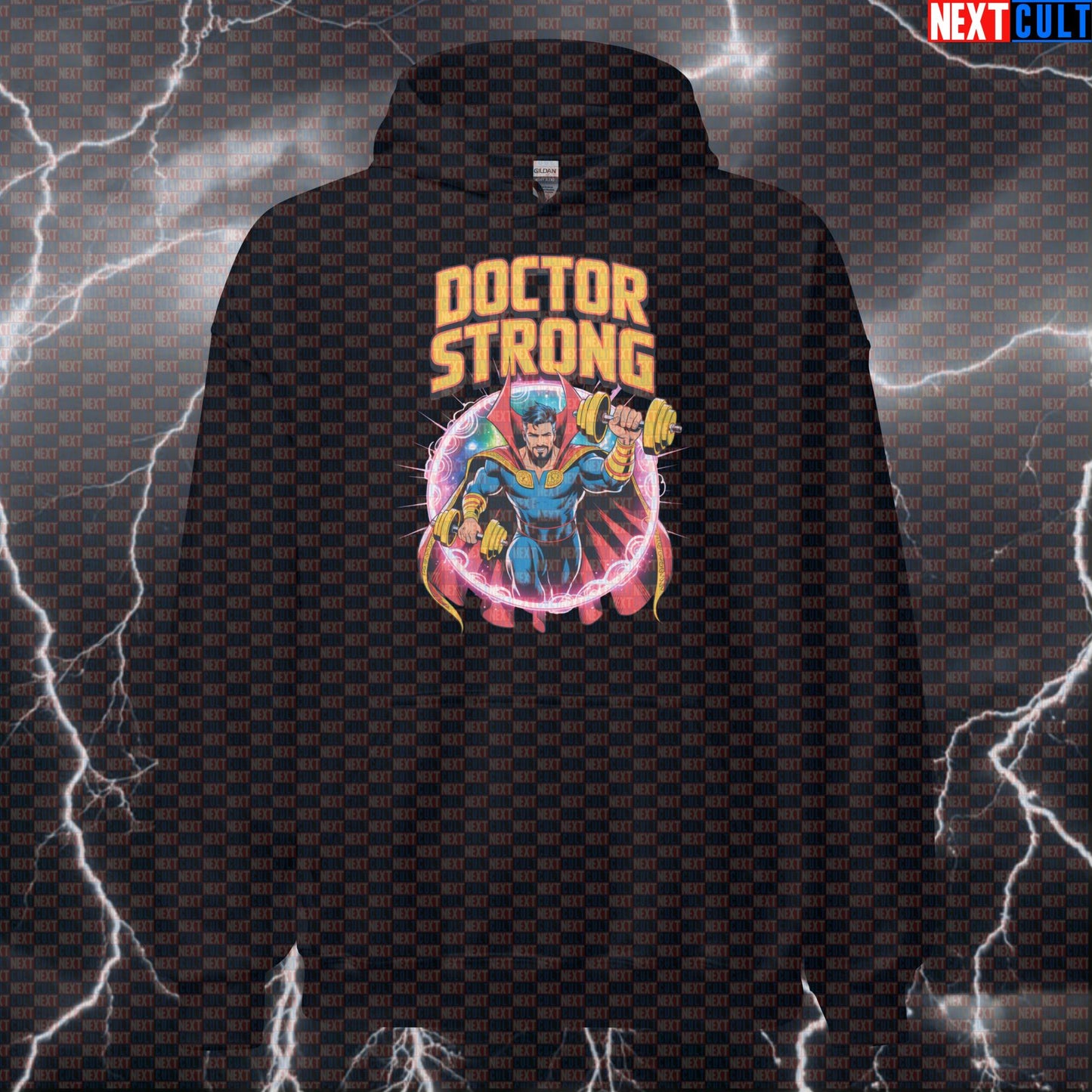 Doctor Strong Funny Gym Hoodie Hooded Sweatshirt Pullover Pump Cover for Lifters Superhero Workout Fans Bodybuilding Doctor Strange Films Fitness Gym Powerlifting Pump Cover Superheroes Workout Next Cult Brand