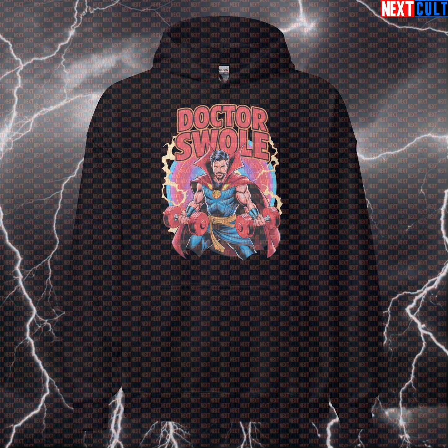 Doctor Swole Funny Gym Hoodie Hooded Sweatshirt Pullover Pump Cover for Lifters Superhero Workout Fans Hoodies Next Cult Brand