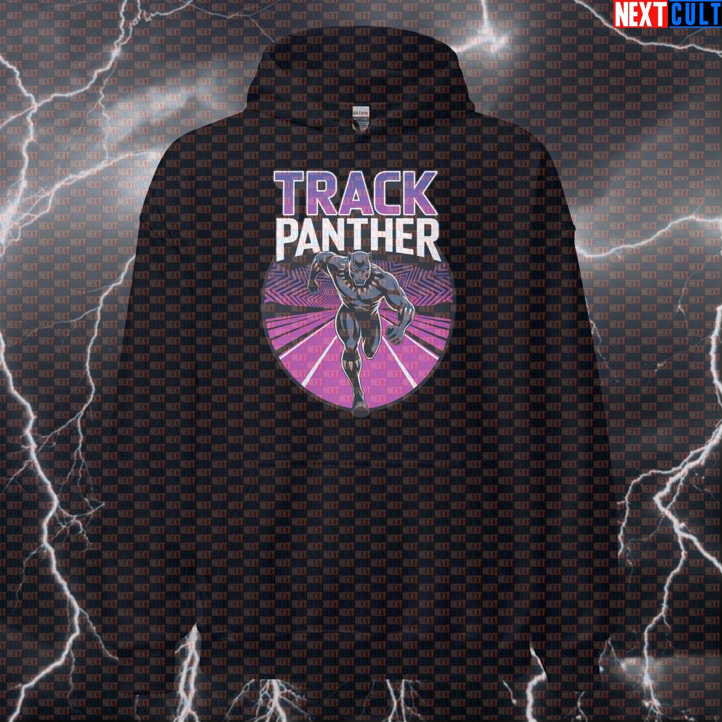 Track Panther Funny Gym Hoodie Pullover Pump Cover Hooded Sweatshirt for Running Fitness Black Panther Meme Style Avengers Black Panther Cardio Films Fitness Gym Pump Cover Superheroes Workout Next Cult Brand