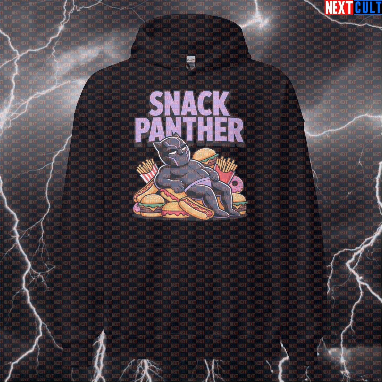 Snack Panther Funny Gym Hoodie Bulking Superhero Pump Cover Hooded Sweatshirt Workout Pullover Top Avengers Black Panther Bulking Fast Food Films Fitness Gym Pump Cover Superheroes Workout Next Cult Brand