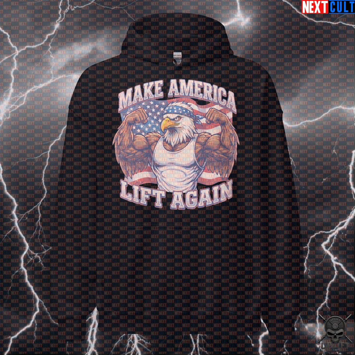 Patriotic Eagle Hoodie Make America Lift Again USA Gym Pullover for Lifters Next Cult Brand