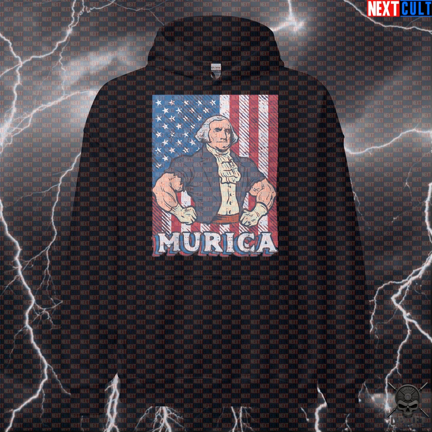 Murica Hoodie George Washington Patriotic Gym Pullover for America-Loving Lifters Next Cult Brand
