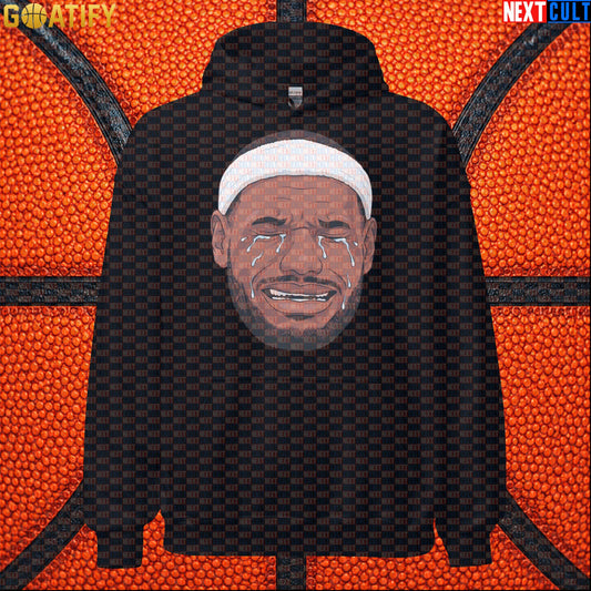 Crying LeBron Meme Hoodie – Funny NBA Basketball Pullover Game Day Gift for Sports Fans Black Hoodies Next Cult Brand