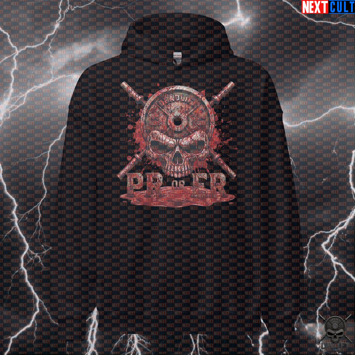 Deadlift Hoodie PR or ER Bloody Skull Gym Pullover for Lifters, Horror Workout Gift Hoodies Next Cult Brand