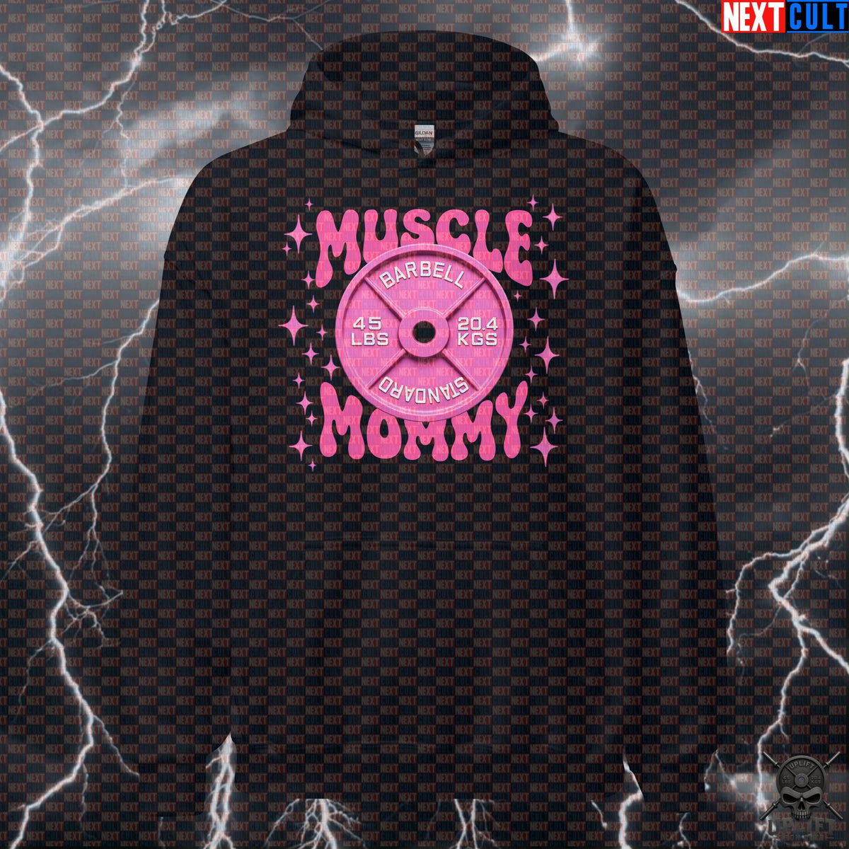Muscle Mommy Hoodie Pink Barbell Plate Pullover for Women Who Lift Hoodies Next Cult Brand