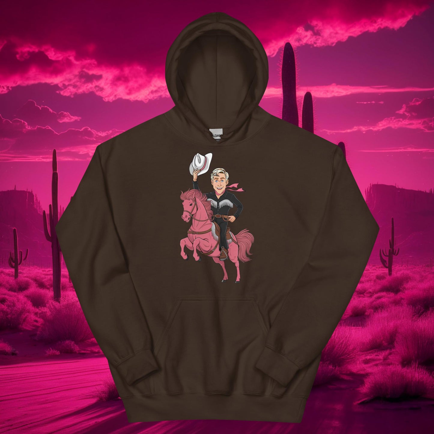 Ryan Gosling Ken Cowboy Horse Barbie Movie Patriarchy Unisex Hoodie Dark Chocolate Hoodies Barbie Celebrities Ken Movies Ryan Gosling Next Cult Brand
