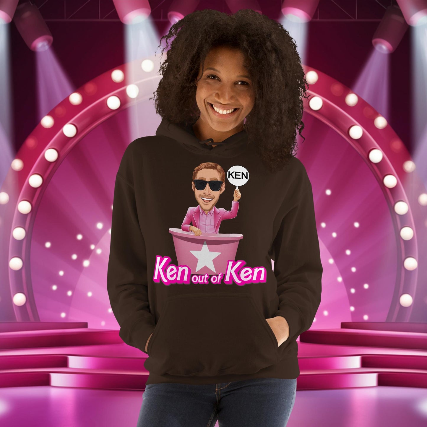 Ken out of Ken Ryan Gosling Barbie Movie Unisex Hoodie Dark Chocolate Hoodies Barbie Celebrities Ken Movies Ryan Gosling Next Cult Brand