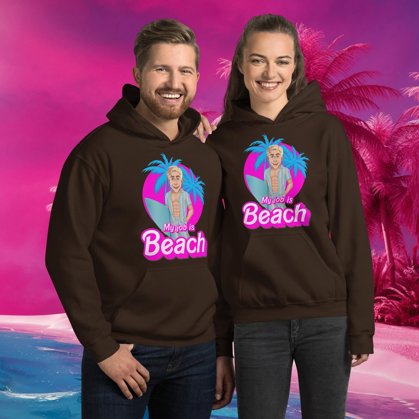 My Job is Beach Ken Barbie Movie Ryan Gosling Unisex Hoodie Dark Chocolate Hoodies Barbie Celebrities Ken Movies Ryan Gosling Next Cult Brand