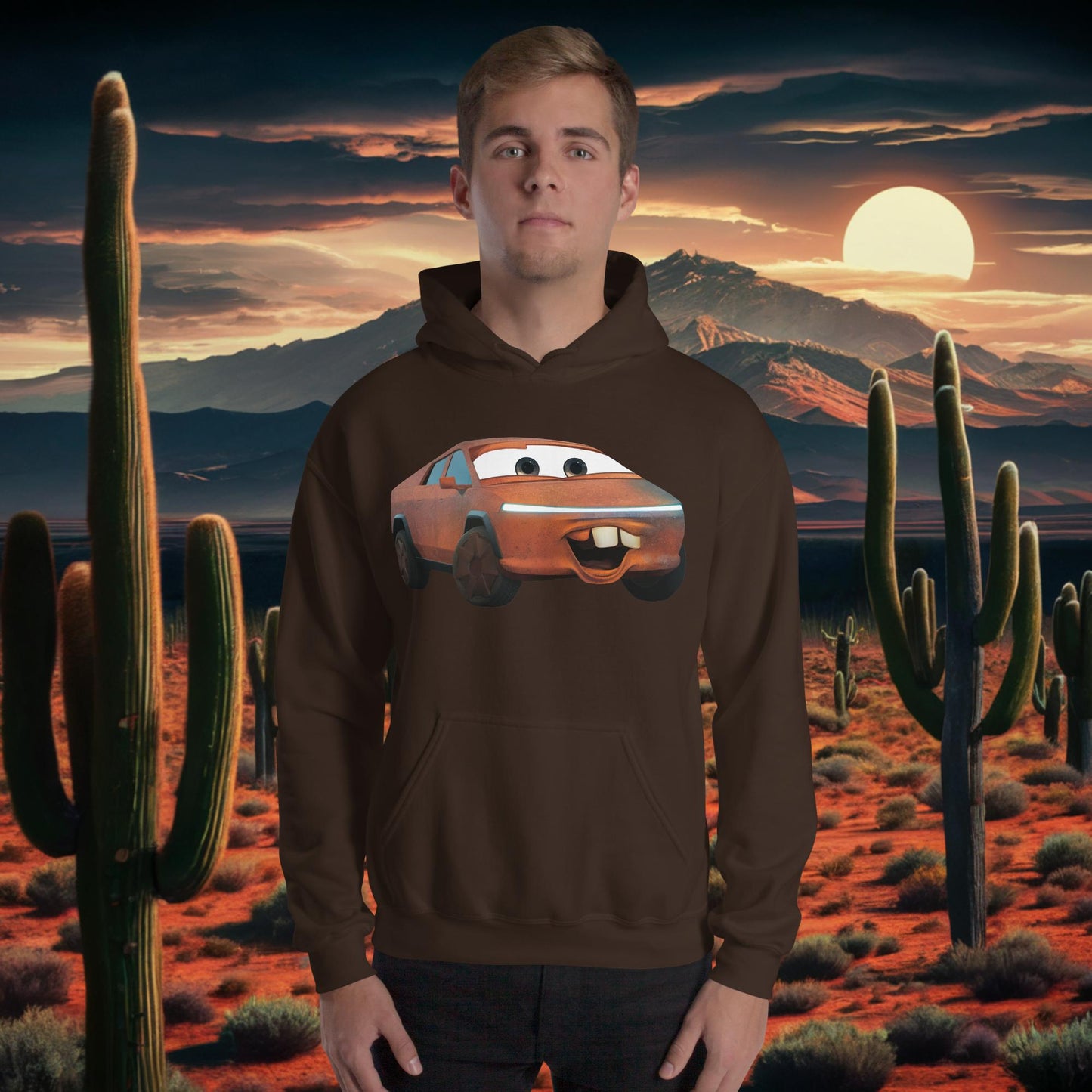 Rusty Tesla Cybertruck Elon Musk Cars Movie Tow Mater Unisex Hoodie Dark Chocolate Hoodies Cars Movie Celebrities Cybertruck Elon Musk Movies Tesla Next Cult Brand
