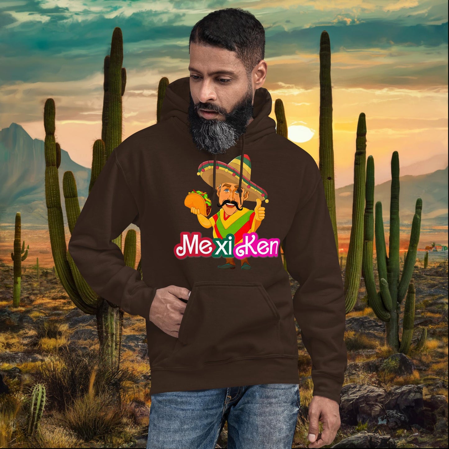 MexiKen Ken Barbie Movie Ryan Gosling Mexican Unisex Hoodie Dark Chocolate Hoodies Barbie Celebrities Ken Mexico Movies Ryan Gosling Next Cult Brand