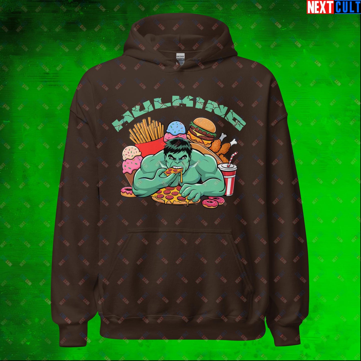 Hulking Bulking Funny Gym Meme Cartoon Unisex Hoodie Dark Chocolate Hoodies Avengers Bulking Fast Food Fitness Gym Hulk Movies Workout Next Cult Brand