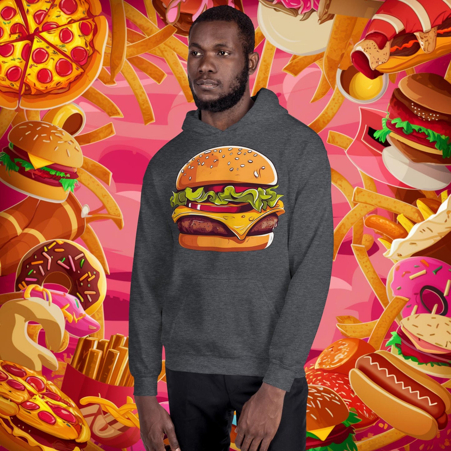 Cheeseburger I Love Burgers Unisex Hoodie Dark Heather Hoodies Burgers Fast Food Next Cult Brand