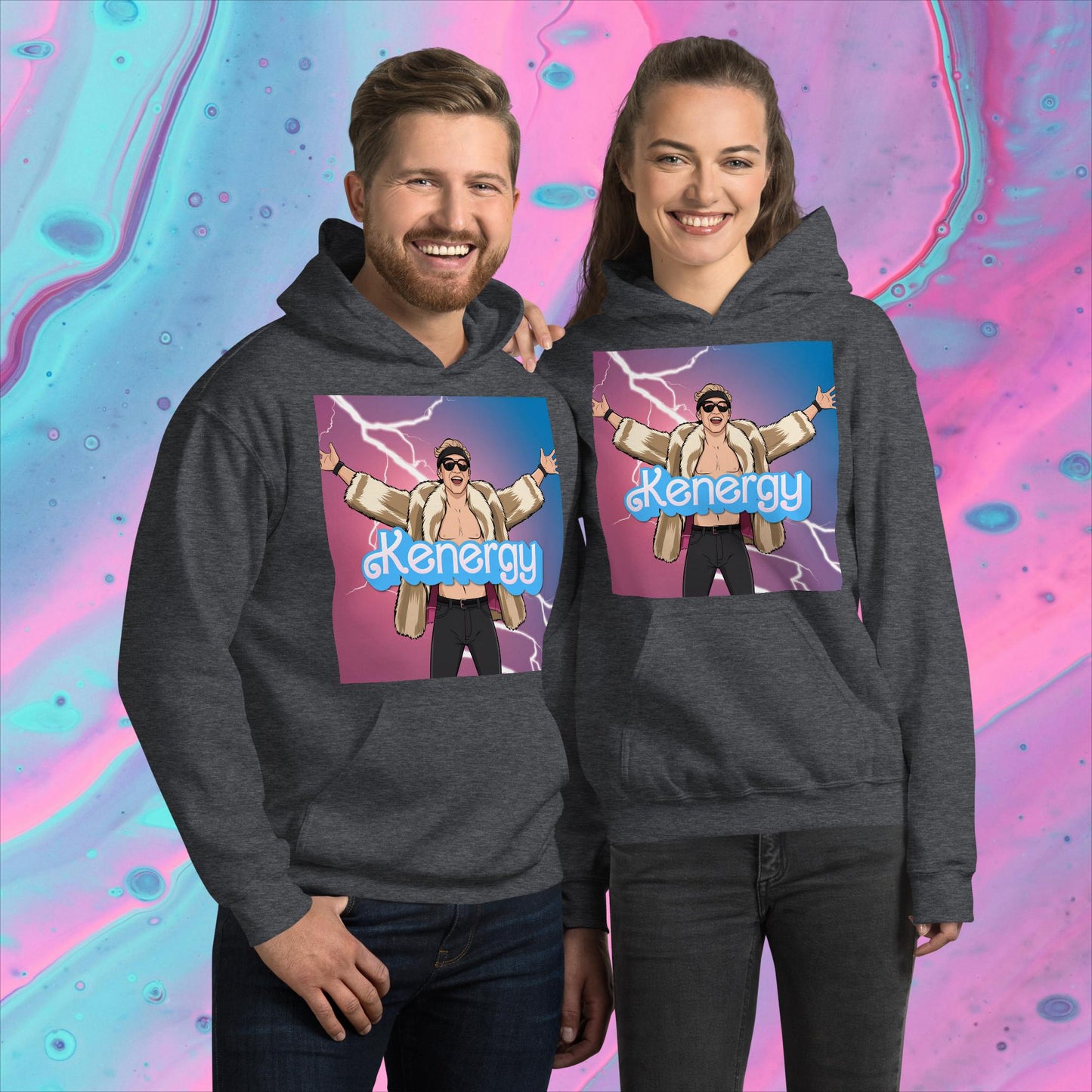 Kenergy Barbie Ryan Gosling Ken Unisex Hoodie Dark Heather Hoodies Barbie Celebrities Ken Kenergy Movies Ryan Gosling Next Cult Brand