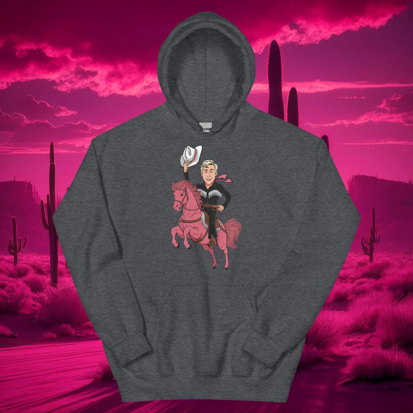 Ryan Gosling Ken Cowboy Horse Barbie Movie Patriarchy Unisex Hoodie Dark Heather Hoodies Barbie Celebrities Ken Movies Ryan Gosling Next Cult Brand