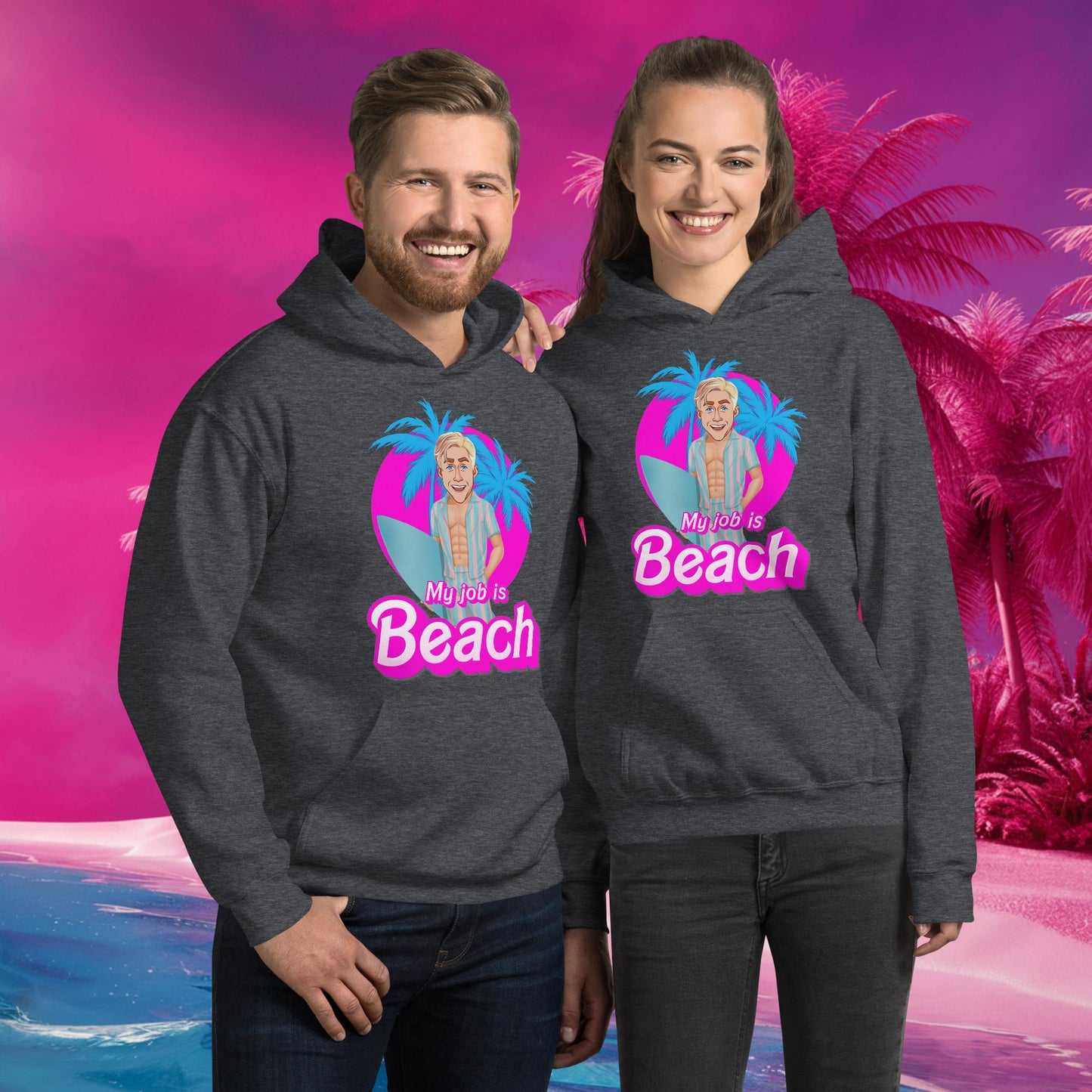 My Job is Beach Ken Barbie Movie Ryan Gosling Unisex Hoodie Dark Heather Hoodies Barbie Celebrities Ken Movies Ryan Gosling Next Cult Brand