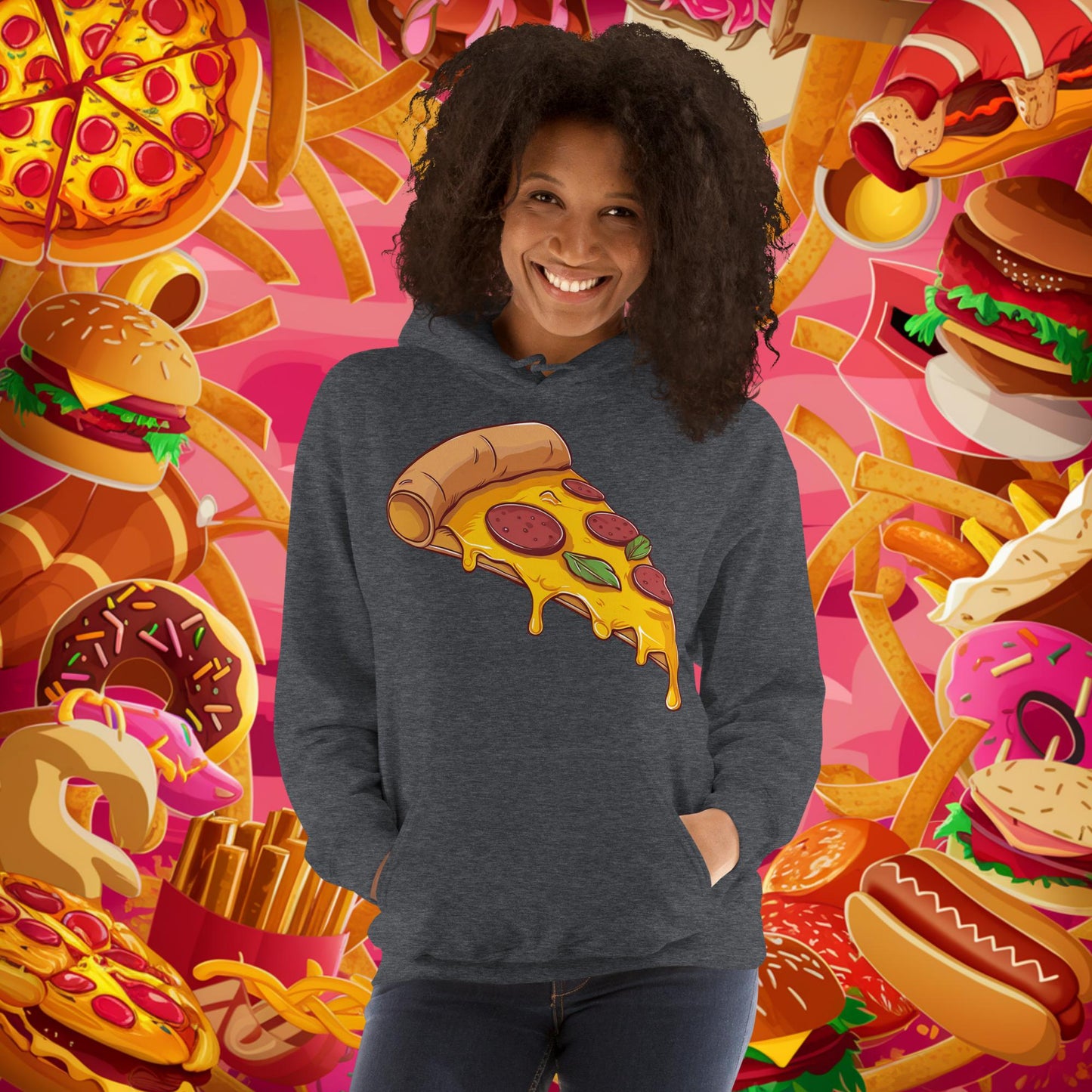 Pizza I Love Pizza Unisex Hoodie Dark Heather Hoodies Fast Food Pizza Next Cult Brand