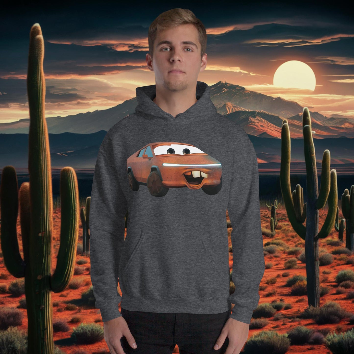 Rusty Tesla Cybertruck Elon Musk Cars Movie Tow Mater Unisex Hoodie Dark Heather Hoodies Cars Movie Celebrities Cybertruck Elon Musk Movies Tesla Next Cult Brand