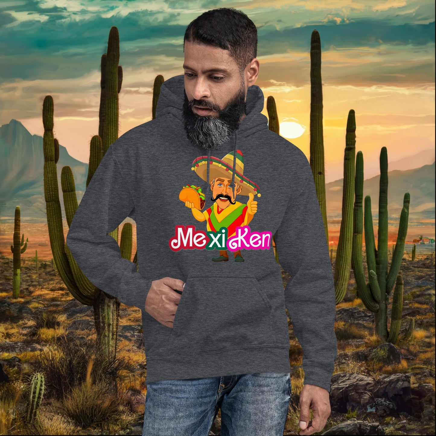 MexiKen Ken Barbie Movie Ryan Gosling Mexican Unisex Hoodie Dark Heather Hoodies Barbie Celebrities Ken Mexico Movies Ryan Gosling Next Cult Brand