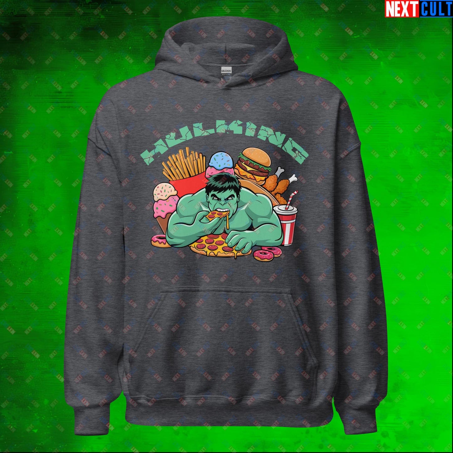Hulking Bulking Funny Gym Meme Cartoon Unisex Hoodie Dark Heather Hoodies Avengers Bulking Fast Food Fitness Gym Hulk Movies Workout Next Cult Brand