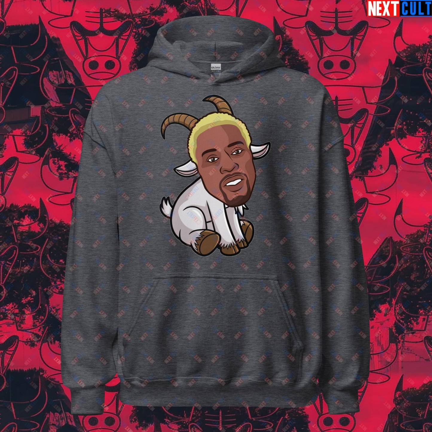 Dennis Rodman G.O.A.T. Hoodie - Chicago Bulls Basketball Meme Sweatshirt - Greatest of All Time Funny Pullover for Basketball Fans - Perfect Gift for Rodman Fans Unisex Hoodie Dark Heather Hoodies Basketball Chicago Bulls Dennis Rodman Detroit Pistons G.O.A.T. NBA Next Cult Brand