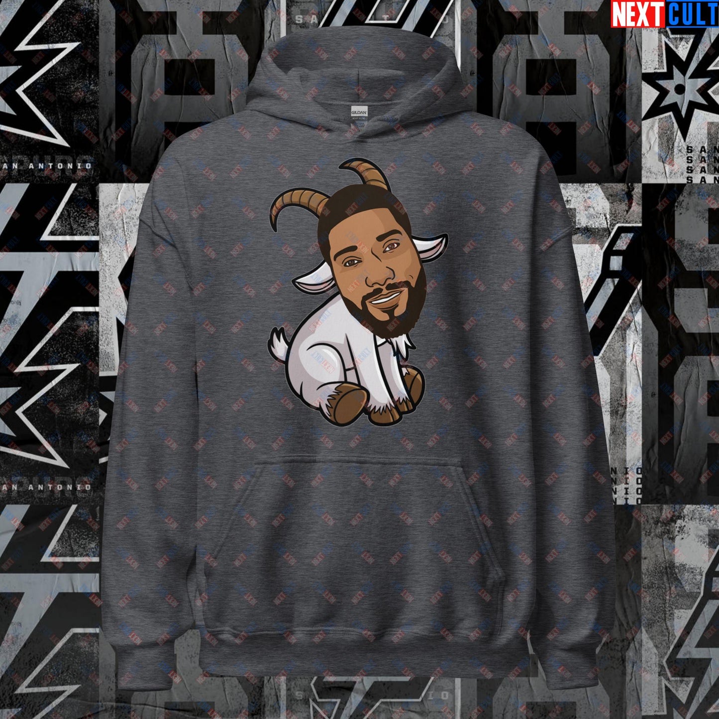 Tim Duncan G.O.A.T. Hoodie - San Antonio Spurs Basketball Meme Sweatshirt - Greatest of All Time Funny Cartoon Pullover for Spurs Fans - Perfect Gift for Basketball Lovers Unisex Hoodie Dark Heather Hoodies Basketball G.O.A.T. NBA San Antonio Spurs Tim Duncan Next Cult Brand