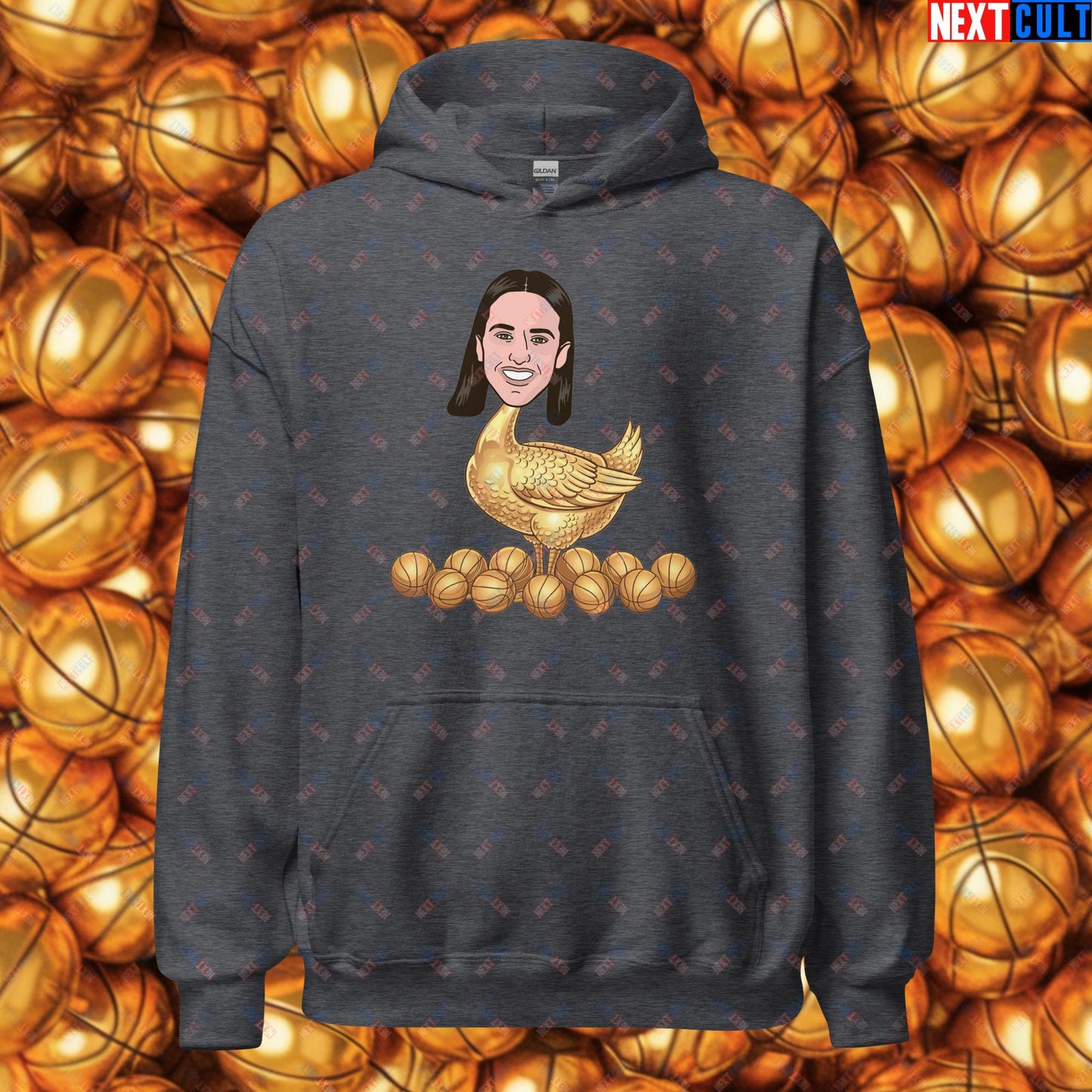 Caitlin Clark Golden Goose Hoodie - Funny WNBA Indiana Fever Basketball Meme Sweatshirt - Golden Basketball Laying Goose Design for Fans - Perfect Gift for Basketball Lovers Unisex Hoodie Dark Heather Hoodies Basketball Caitlin Clark Indiana Fever WNBA Next Cult Brand