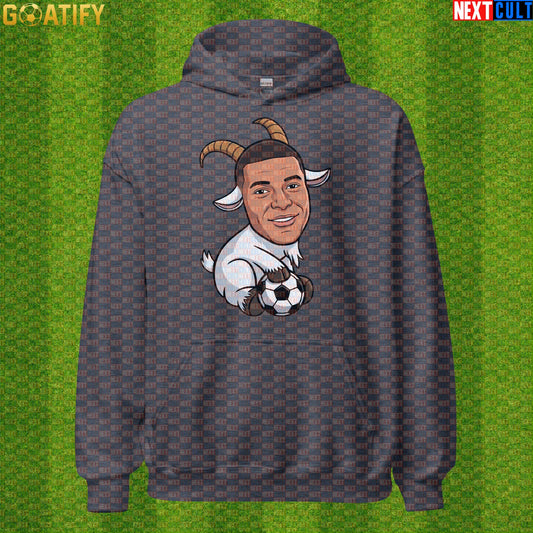 Kylian Mbappe Hoodie – Funny GOAT Football Pullover Gift for France and Real Madrid Fans Dark Heather Hoodies Next Cult Brand