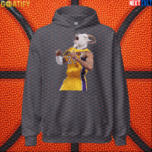 Kobe Bryant Hoodie – GOAT Celebration Pullover for Los Angeles Lakers NBA Basketball Fans Dark Heather Hoodies Next Cult Brand