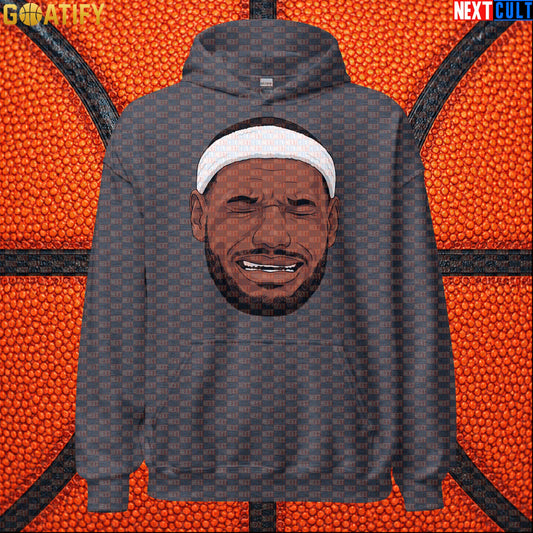 Crying LeBron Meme Hoodie – Funny NBA Basketball Pullover Game Day Gift for Sports Fans Dark Heather Hoodies Next Cult Brand