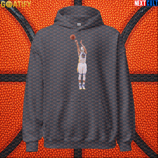 Hoodie Stephen Curry GOAT Shooting Threes Pullover for Warriors Fans NBA Basketball Gift Dark Heather Hoodies Next Cult Brand