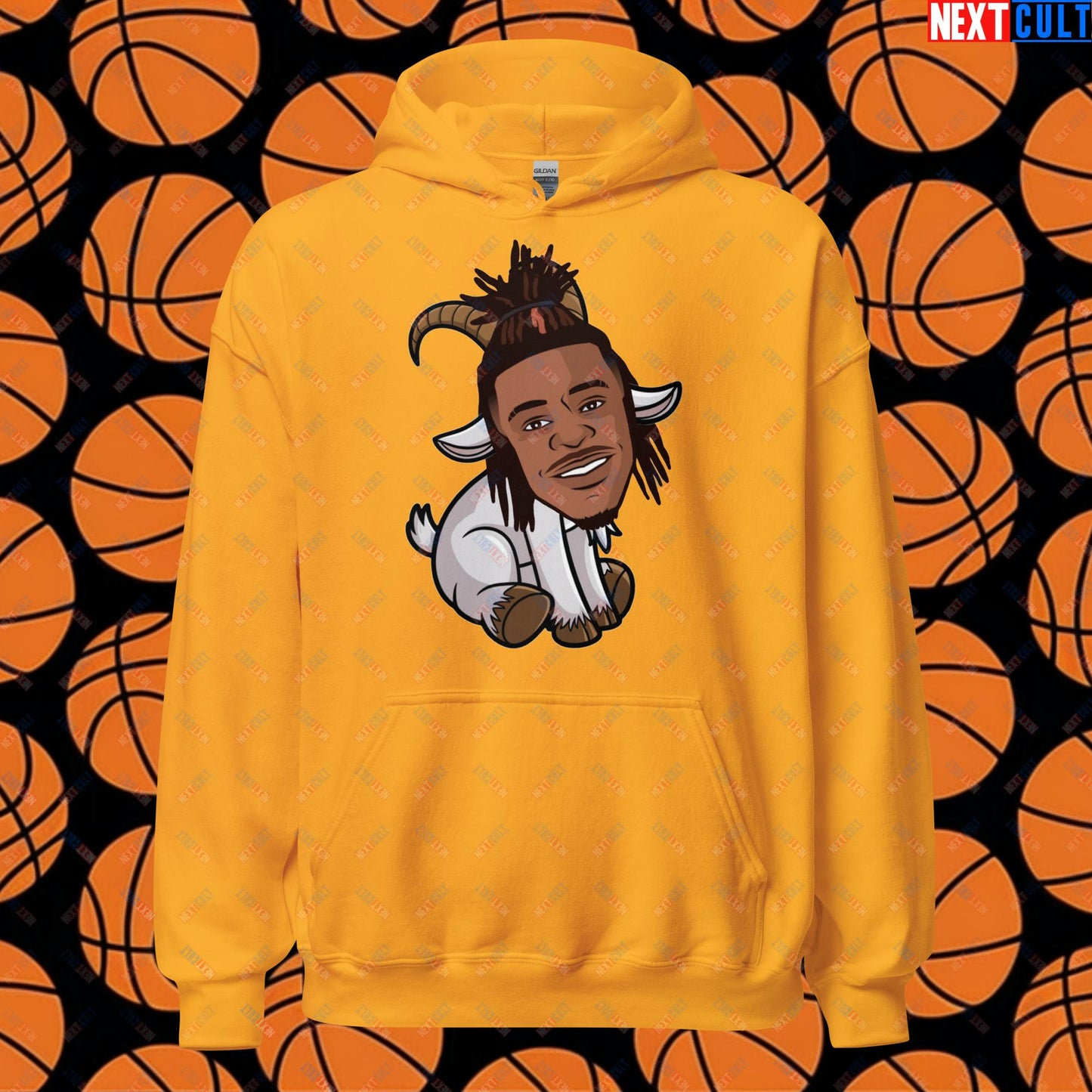 Ja Morant G.O.A.T. Hoodie - Funny Basketball Meme Sweatshirt - Memphis Grizzlies GOAT Cartoon Design Pullover - Perfect Gift for Basketball Fans Unisex Hoodie Gold Hoodies Basketball G.O.A.T. Ja Morant Memphis Grizzlies NBA Next Cult Brand