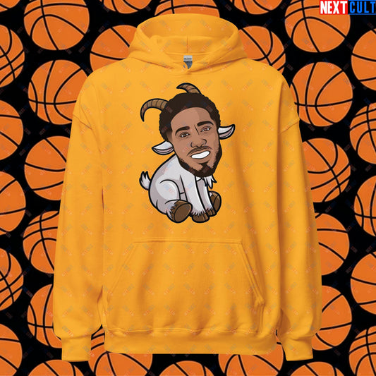 Tyrese Haliburton G.O.A.T. Hoodie - Funny Basketball Meme Sweatshirt - Indiana Pacers GOAT Pullover - Perfect Gift for Basketball Fans Unisex Hoodie Gold Hoodies Basketball G.O.A.T. Indiana Pacers NBA Tyrese Haliburton Next Cult Brand