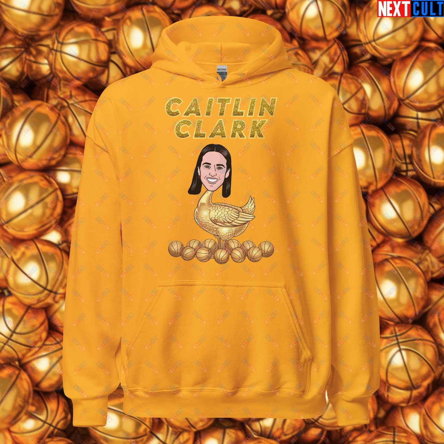 Caitlin Clark Golden Goose Hoodie - Women's Basketball Meme Sweatshirt - Indiana Fever & WNBA Fan Gift - Funny Cartoon Pullover for Basketball Lovers Unisex Hoodie Gold Hoodies Basketball Caitlin Clark Indiana Fever WNBA Next Cult Brand