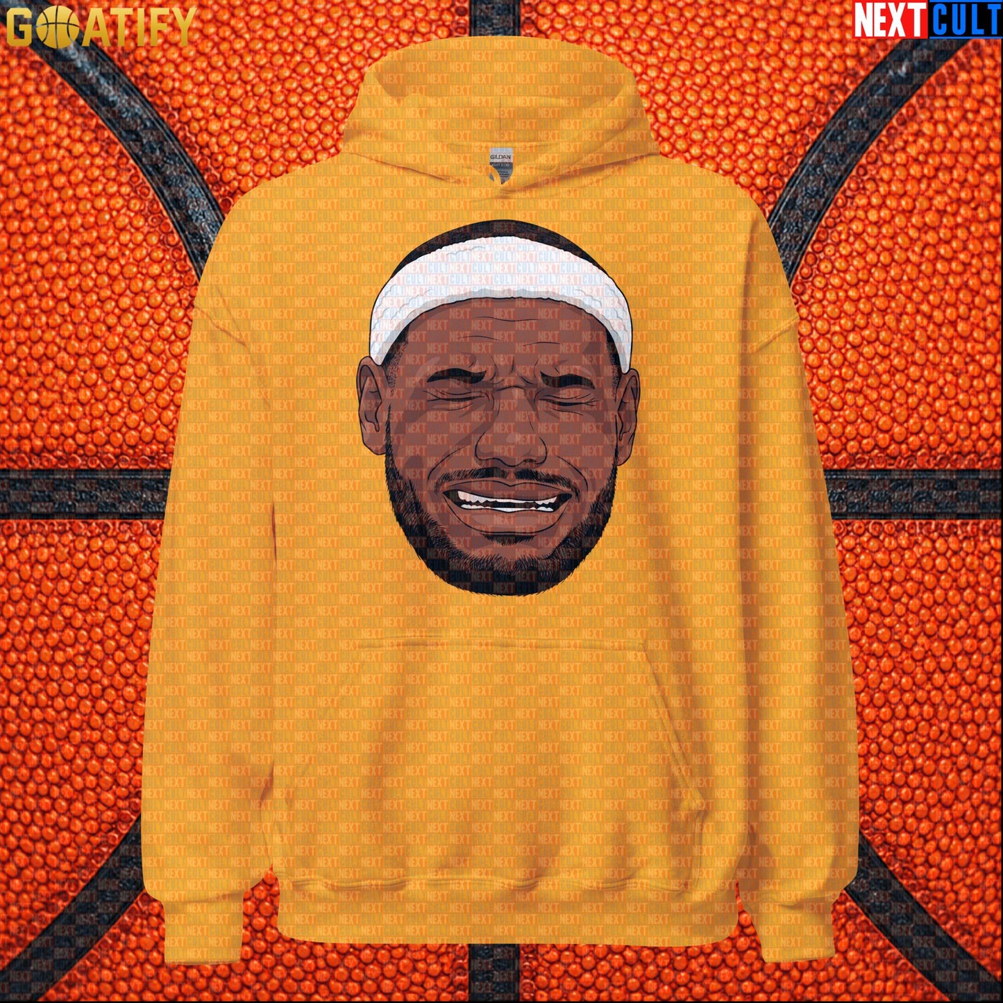 Crying LeBron Meme Hoodie – Funny NBA Basketball Pullover Game Day Gift for Sports Fans Gold Hoodies Next Cult Brand