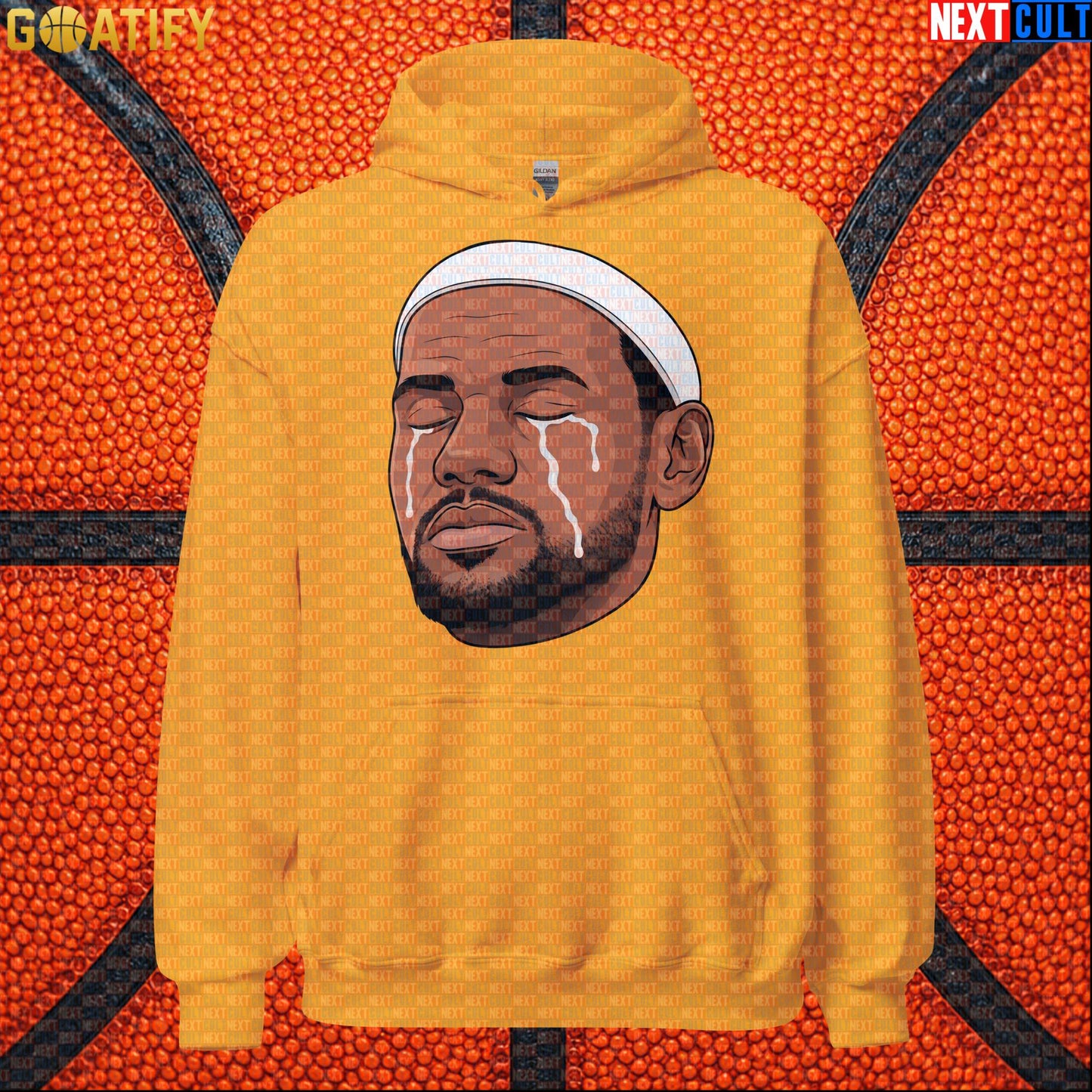 Crying LeBron Meme Hoodie – Emotional NBA Basketball Pullover Game Day Gift for Sports Fans Gold Hoodies Next Cult Brand