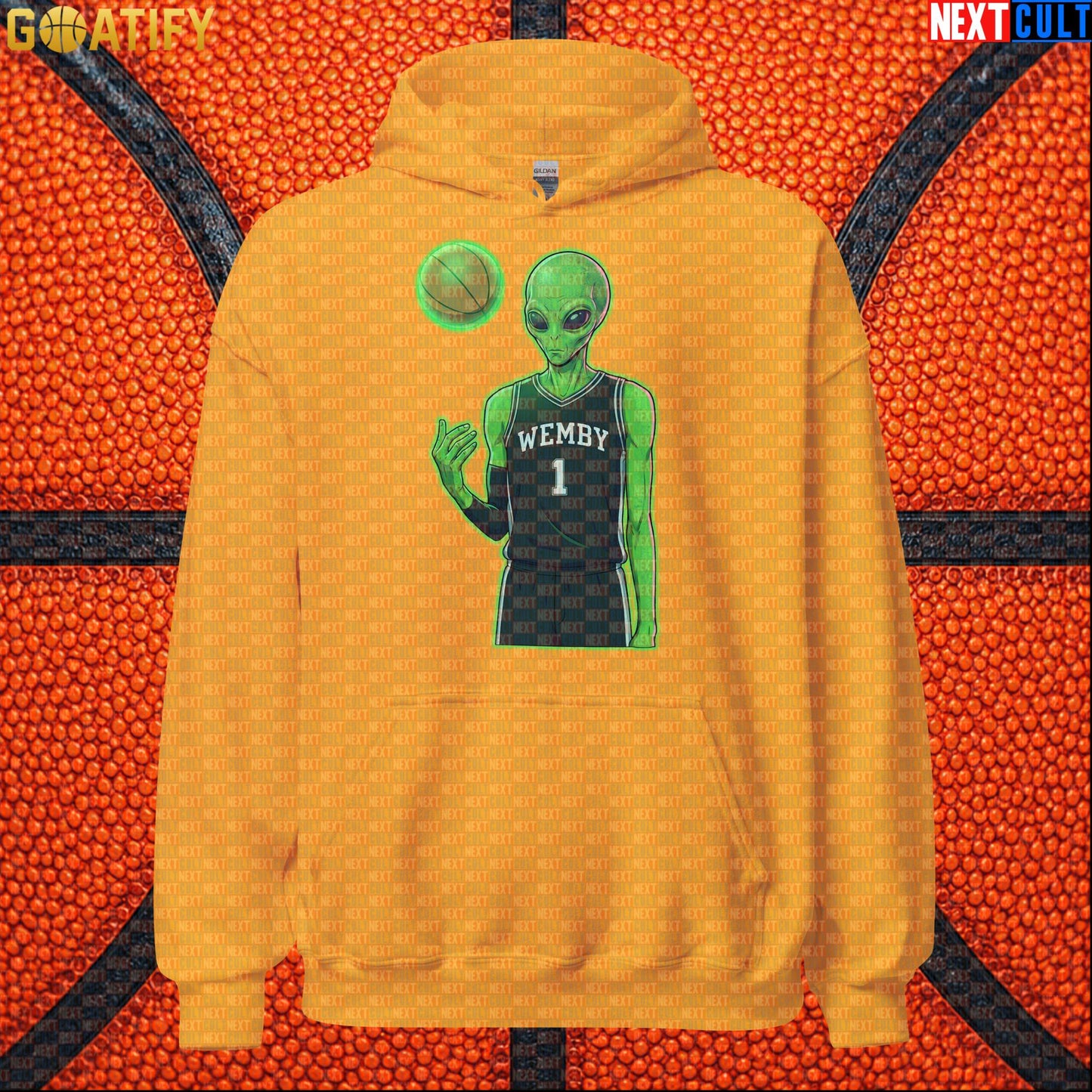Basketball Hoodie Alien Wemby Sci-Fi Graphic for Spurs Fans, Victor Wembanyama Gift Gold Hoodies Next Cult Brand