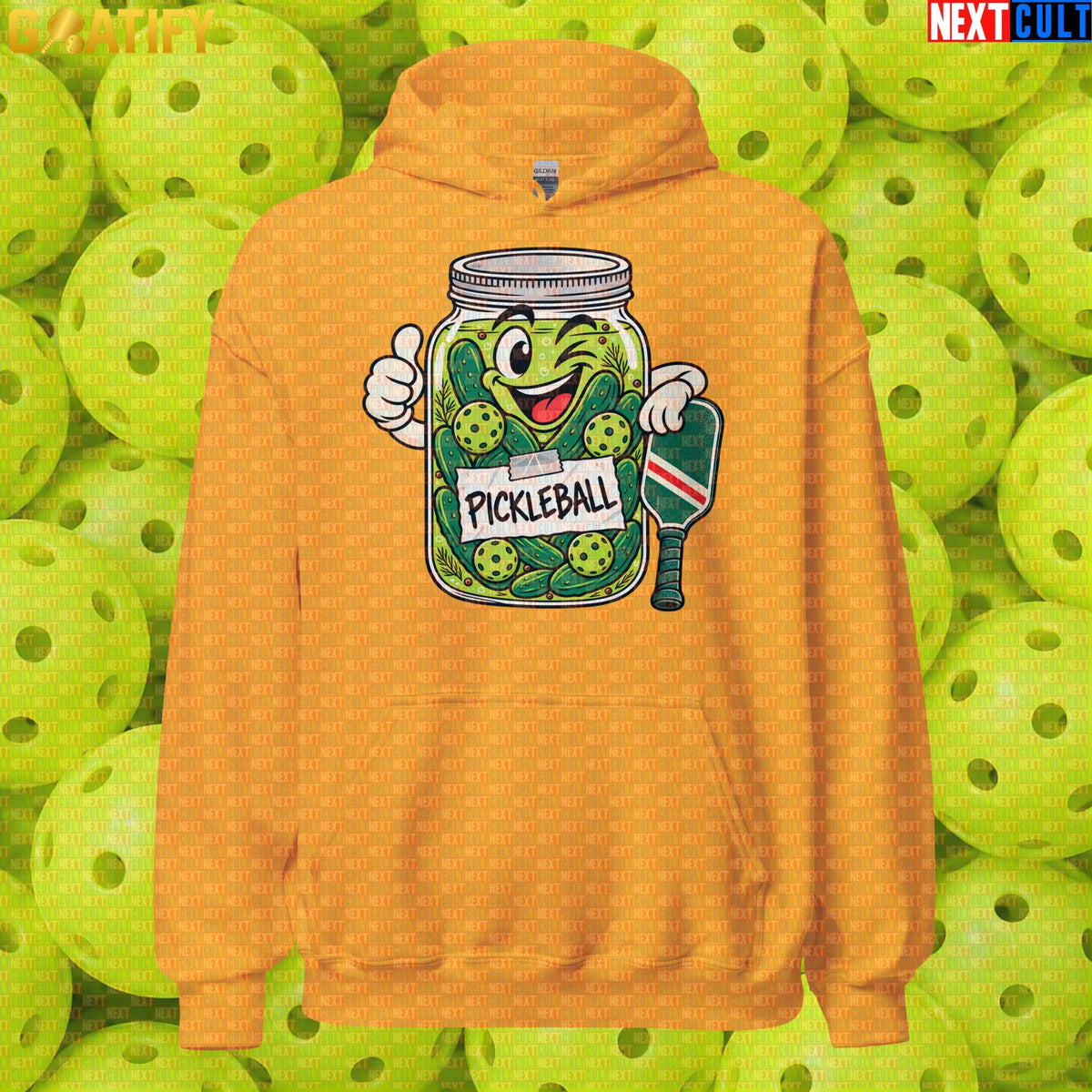 Pickleball Hoodie Funny Pickle Jar Retro Meme for Players, Coaches & Tournament Gifts Gold Hoodies Next Cult Brand